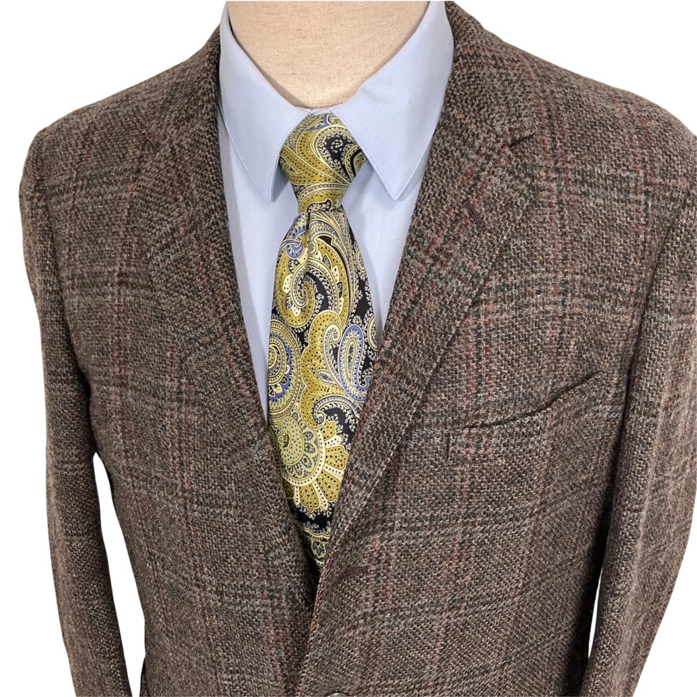Tower Town Blazer Mens 42L Brown Plaid‎ Heritage Textured Tweed Fall Jacket Vtg